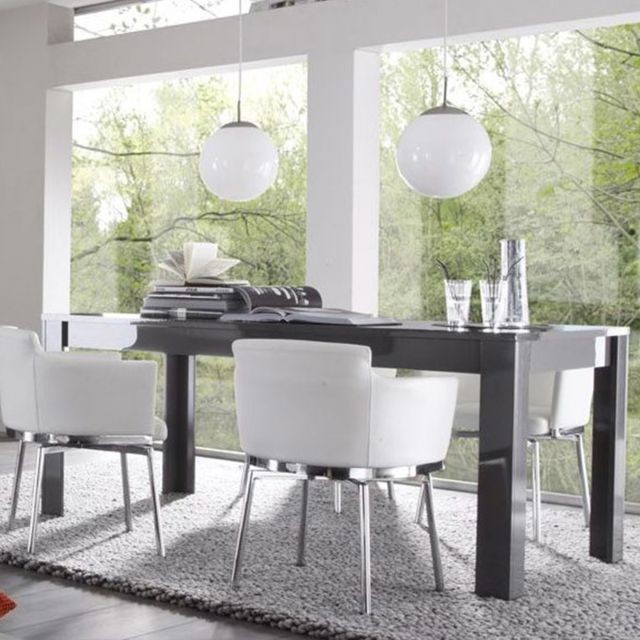Kasalinea - Table à manger design gris laqué brillant DOMINOS 2 - Sans rallonge - L 180 cm - Kasalinea