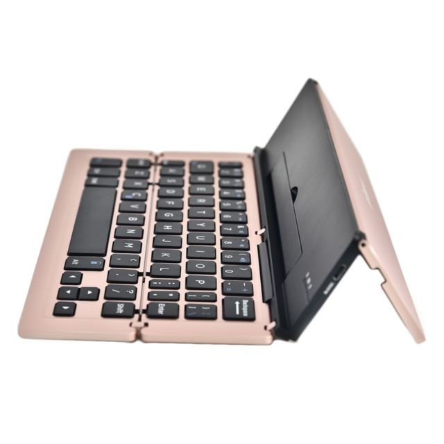 Wewoo - Clavier QWERTY Universel or rose pour iOS, Android, Microsoft BlueFinger F18 3-pliable alliage d'aluminium Bluetooth avec support - Clavier Sans fil