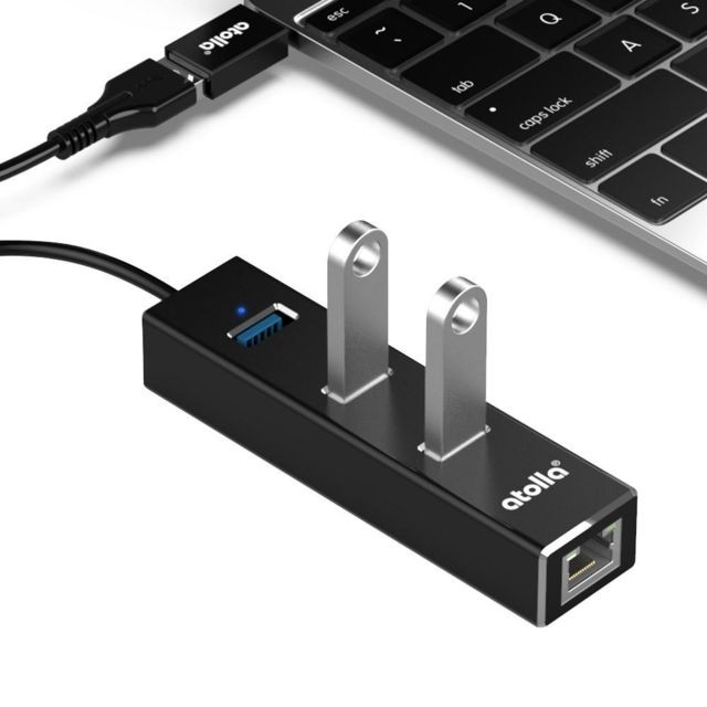 Atolla - Atolla USB 3.0 Hub Ethernet, séparateur C pour Rj45 Adaptateur USB aluminium avec port RJ45 LAN, 3 ports de données USB + adaptateur C USB pour Macbook, Mac Pro / mini, iMac（301C） - Hub ethernet