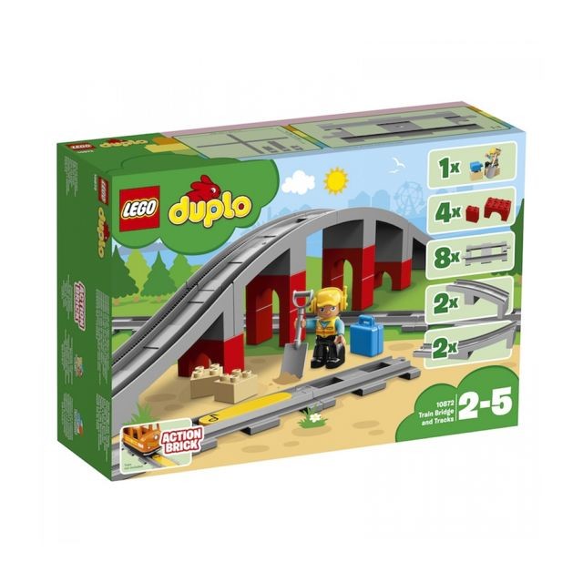 Lego - LEGO® DUPLO® Ma ville - Les rails et le pont du train - 10872 - Jeux de construction