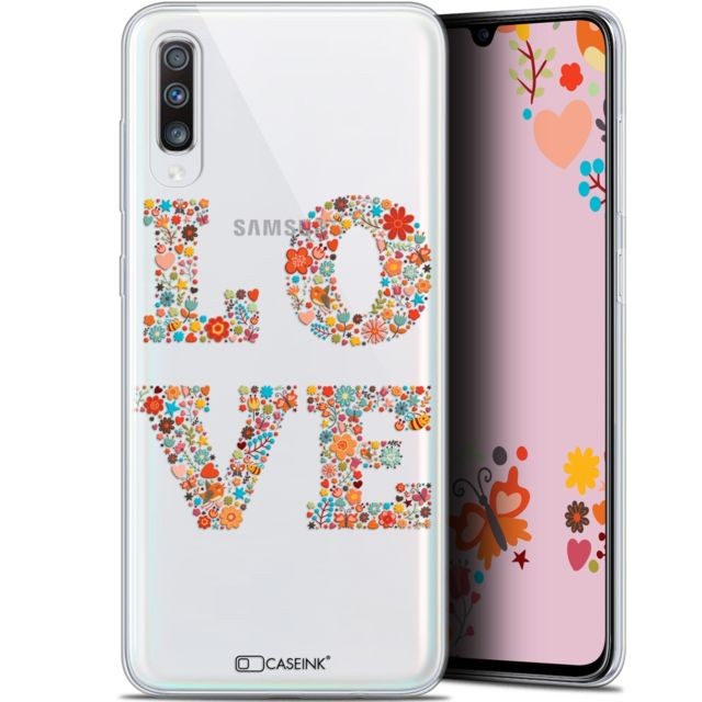 Caseink - Coque Pour Samsung Galaxy A70 (6.7 ) [Gel HD Collection Summer Design Love Flowers - Souple - Ultra Fin - Imprimé en France] Caseink  - Caseink