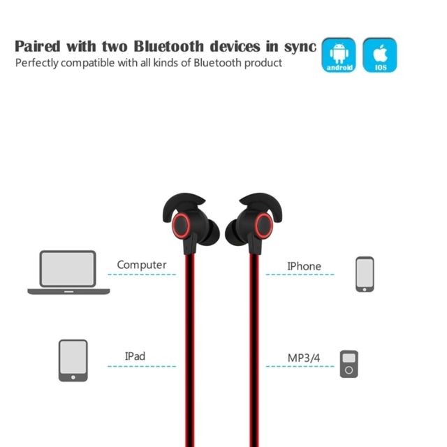 Wewoo Casque Bluetooth Sport rouge pour iPhone, Galaxy, Huawei, Xiaomi, LG, HTC et autres Smartphones, Distance Bluetooth: 10m Sans Fil In-Ear avec Micro,