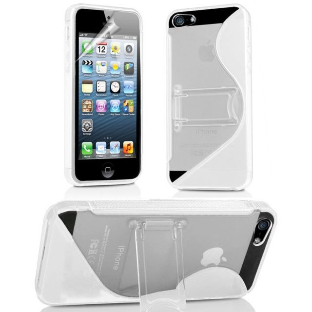 Coque, étui smartphone Kabiloo Coque Stand pour iPhone 5 bi matières blanc et transparent avec béquille
