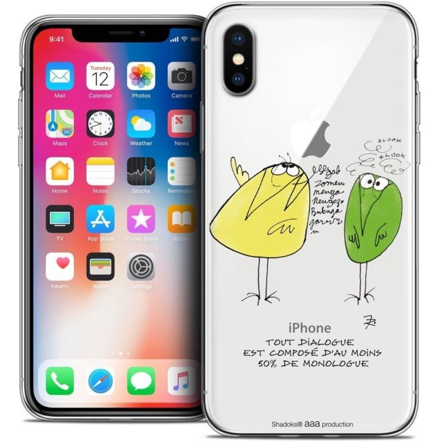Caseink - Coque Housse Etui Apple iPhone Xs / X (5.8 ) [Crystal Gel HD Collection Les Shadoks ? Design Le Dialogue - Souple - Ultra Fin - Imprimé en France] Caseink  - Caseink