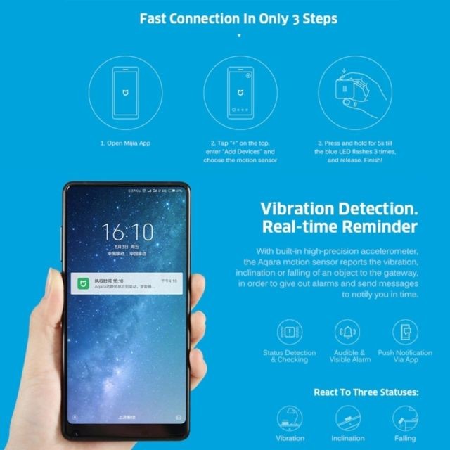 XIAOMI Maison Connectée Capteur de choc d'origine Miakia Aqara mouvement intelligent Moniteur d'alarme détection vibration pour Xiaomi Smart Home Suite (CA1001) (Blanc)