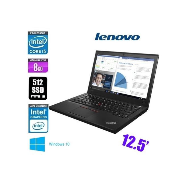 Lenovo - LENOVO THINKPAD X260 I5 - GRADE C Intel Core i5-6300U-2.4Ghz  8 Go 512 Go  Intel HD Graphics 520 WIFI WEBCAM 12.5"" Windows 10 AZERTY - Lenovo