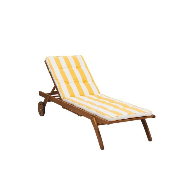 Beliani - Transat de jardin en bois avec coussin en tissu à rayures jaunes CESANA Beliani  - Ensembles canapés et fauteuils Beliani