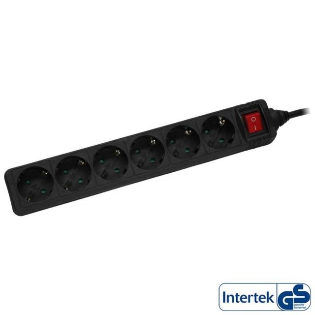 Blocs multiprises Inline Bloc d'alimentation InLine® 6 ports 6x type F allemand avec interrupteur d'alimentation 5 m Câble noir