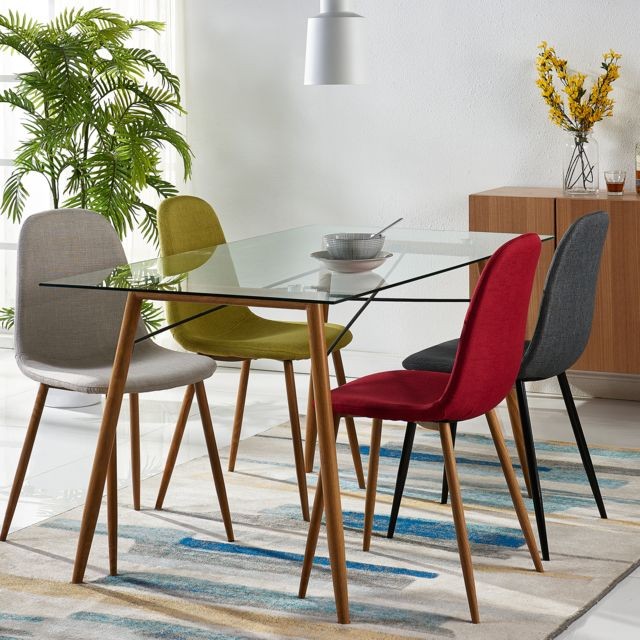 Versanora - Lot de 2 chaises design moderne avec revêtement en tissu blanc pieds en métal effet bois pour cuisine salon salle à manger chambre bureau Versanora Minimalista VNF-00025W-UK - Chaises