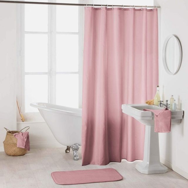 Douceur D'Interieur - Rideau de douche en polyester uni avec crochets - L 200 x l 180 cm - Rose - Rideaux douche Douceur D'Interieur