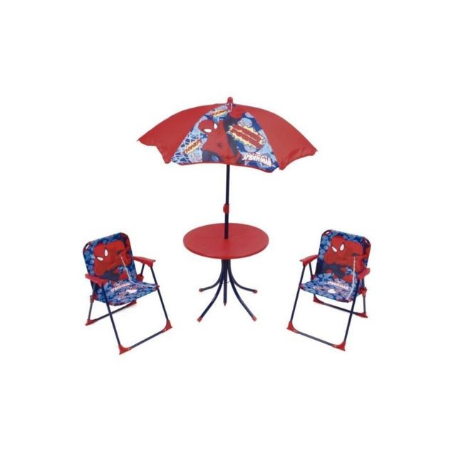 Marvel Comics - SPIDERMAN Ensemble de jardin / Camping enfant (table, 2 chaises et parasol) Marvel Comics  - Transats, chaises longues
