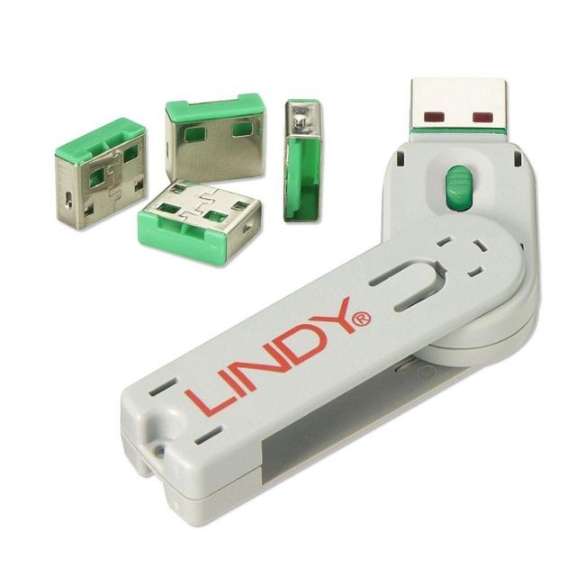 Lindy - CLÉ USB & 4 VERROUS USB, VERT LINDY 40451 Lindy   - Alarme connectée