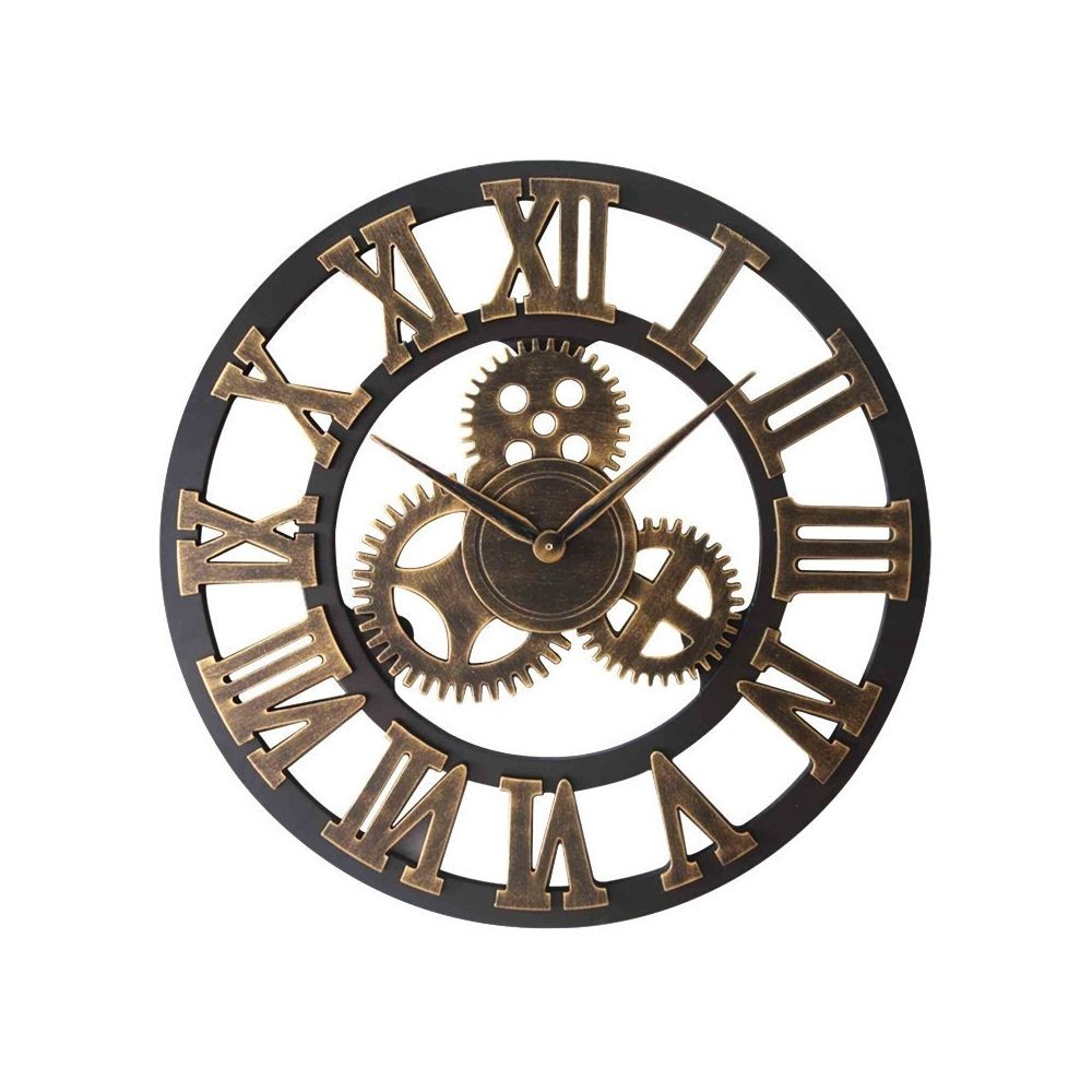 Antique Horloge murale Vieux Chiffre Romain roue ronde montre quartz 12 in environ 30.48 cm Argent