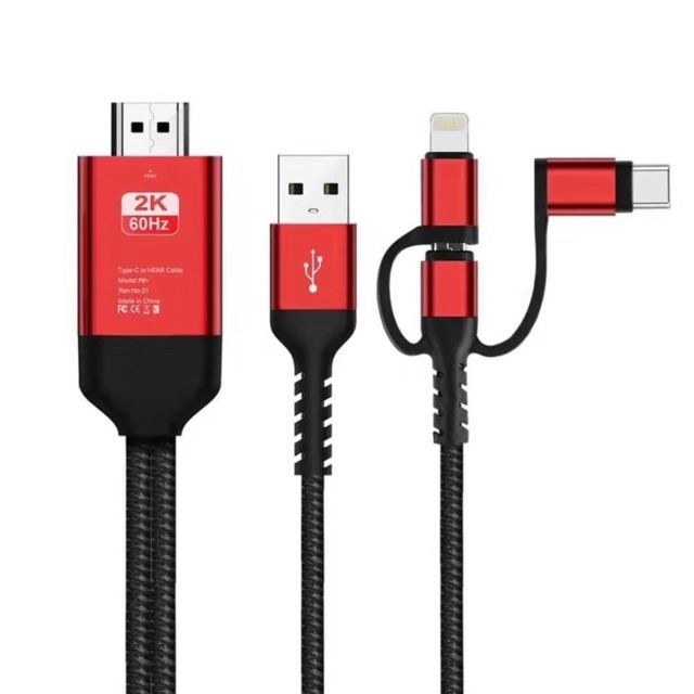 Câble HDMI Wewoo Cable 3 en 1 micro USB + câble HDTV HDMI / USB-C / Type-C + Lightning 8 broches vers HDMI (rouge)