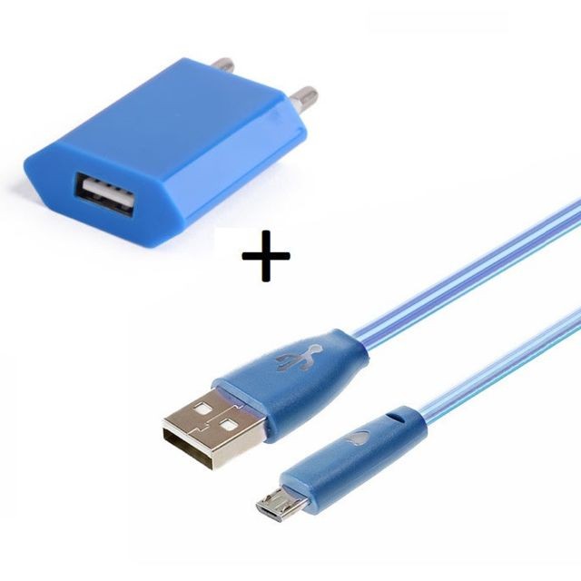 marque generique - Pack Chargeur pour SAMSUNG Galaxy Alpha Smartphone Micro USB (Cable Smiley LED + Prise Secteur USB) Android Connecteur (BLEU) - Chargeur secteur téléphone
