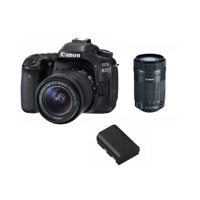 Canon - CANON EOS 80D KIT EF-S 18-55mm F3.5-5.6 IS STM + EF-S 55-250mm F4-5.6 IS STM (White Box) + CANON LP-E6N Battery Canon  - Canon