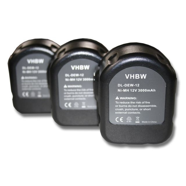 Vhbw - vhbw 3x Batteries Ni-MH  3000mAh (12V) pour outils DW917 Flash Light, DW924K2AR, DW924K2B2 comme Dewalt 152250-27, 397745-01, DC9071, DE9037. Vhbw  - Clouterie