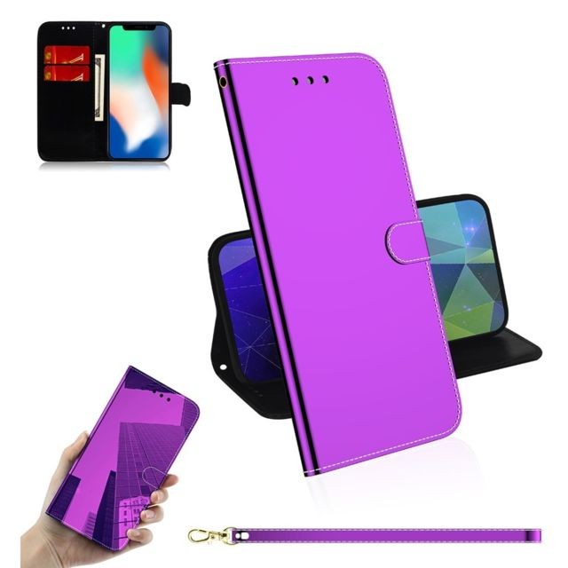 marque generique - Etui en PU + TPU surface miroir avec sangle violet pour votre Apple iPhone XS 5.8 pouces marque generique  - Accessoire Smartphone