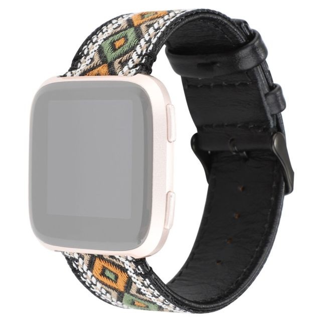 Wewoo - Bracelet pour montre connectée en cuir véritable Fitbit Versa style ethnique rétro Wewoo  - Montre et bracelet connectés