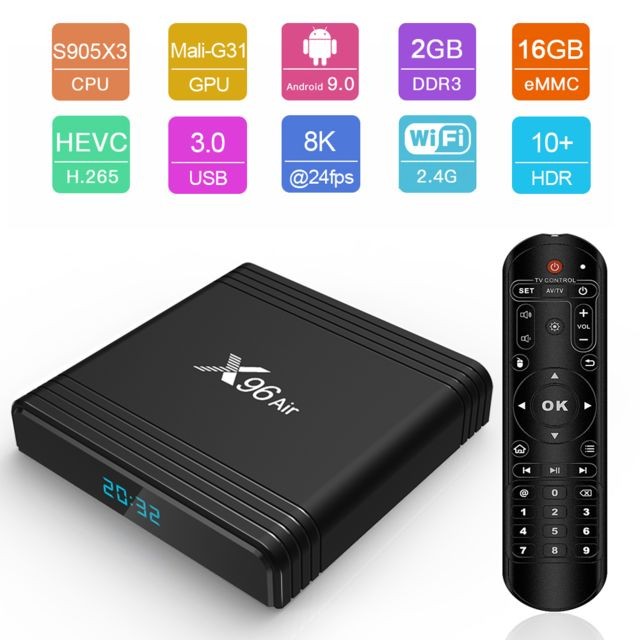 Generic X96 Air Smart TV Box Android 9.0 8K décodage vidéo Amlogic S905X3 2 Go / 16 Go UHD 4K lecteur multimédia 2.4G WiFi 100M LAN