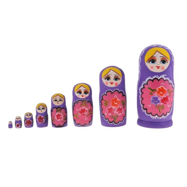 marque generique - 8 pièces en bois russe poupées gigognes babushka matriochka jouets violet - Poupons