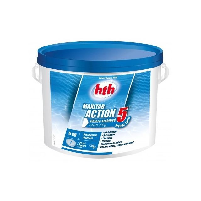 Produits spéciaux et nettoyants Easypiscine Chlore multiaction HTH Maxitab Action 5 Spécial liner galets 200 g. - 5 kg 5 kg