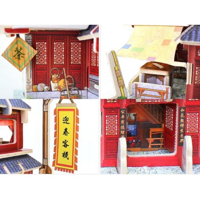 marque generique Puzzle 3d en bois miniature 1/24 bricolage maison kit de meubles modèle auberge chinoise