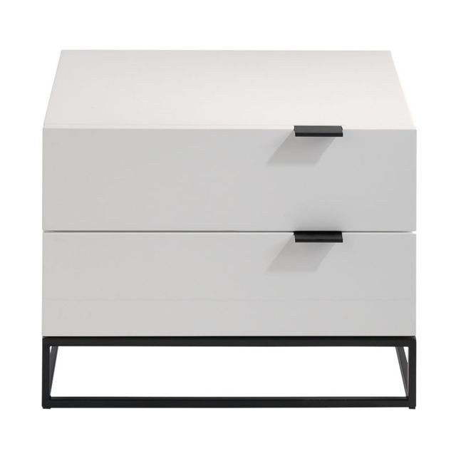 Tousmesmeubles - Table de chevet 2 tiroirs Laqué Blanc/Métal - ONEL - Chevet Design