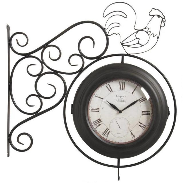 Aubry Gaspard - Horloge murale coq double face. Aubry Gaspard - Horloges, pendules Jaune moutarde
