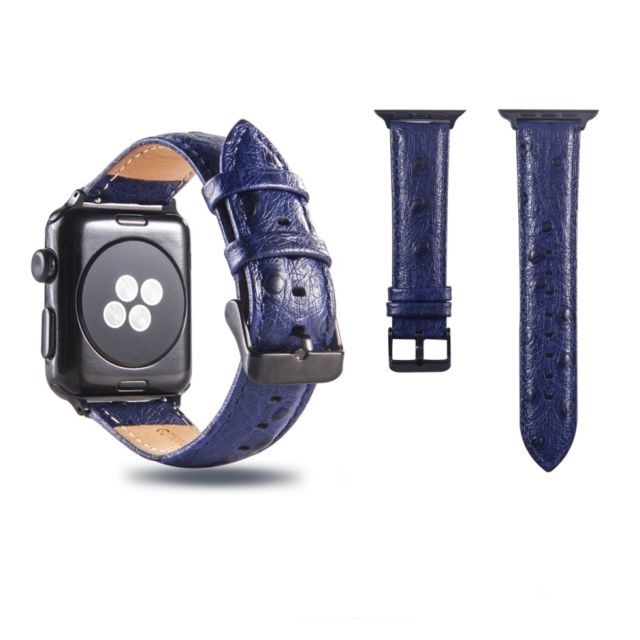 Wewoo - Bande de montre-bracelet en cuir véritable d'autruche pour Apple Series Series 3 & 2 & 1 42mm bleu Wewoo  - Objets connectés