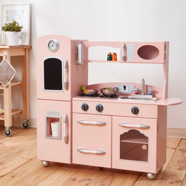 Teamson Kids - Cuisine enfant Little Chef dinette en bois rose fille garçon jeux TD-11414P - Jeux d'imitation
