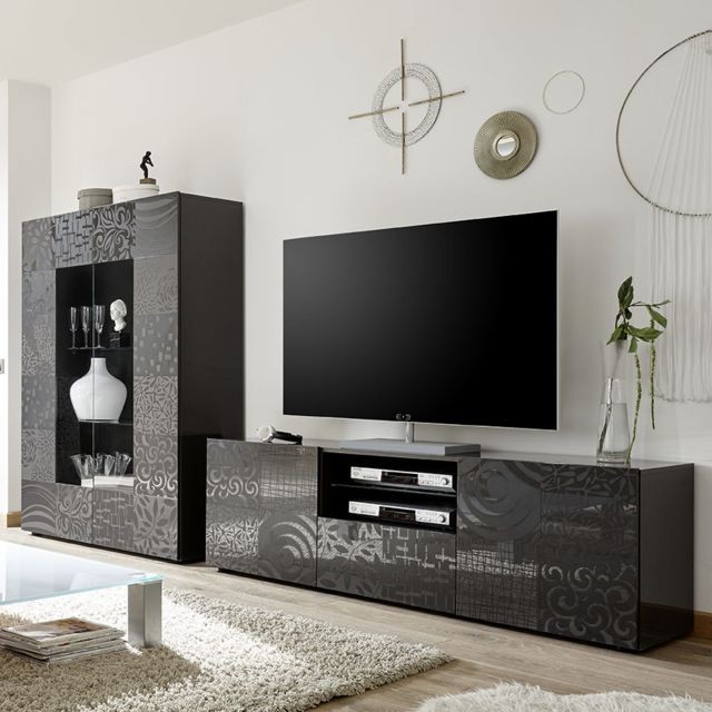 Kasalinea - Grand ensemble TV gris laqué design NERINA 2 - Meubles TV, Hi-Fi Kasalinea