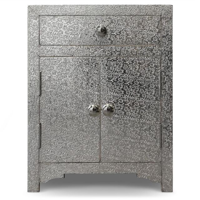 MENZZO - Table de chevet 1 tiroir Reverie Argent - Chevet Design