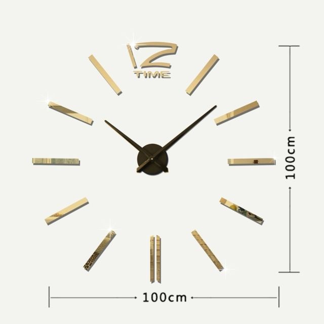 Horloges, pendules Wewoo Horloges DIY or 39 pouces Chambre Home Office Décoration Moderne Sans Cadre Grand DIY 3D Miroir Mur Autocollant Mute Horloge