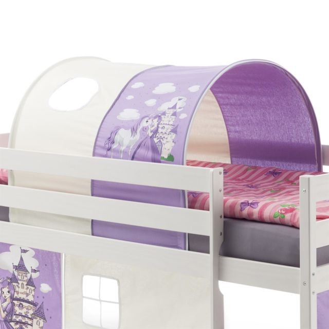 Idimex - Tunnel MAX pour lit surélevé, motif princesse - Chambre Enfant Blanc et bois