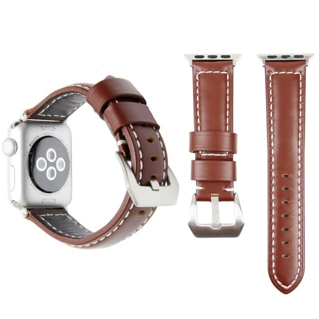 Wewoo - Bande de montre-bracelet en cuir véritable avec boucle en acier inoxydable pour Apple Watch séries 3 & 2 & 1 38mm marron foncé Wewoo  - Objets connectés