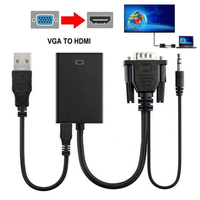 marque generique - Adaptateur Câble Convertisseur HDMI Femelle vers VGA Mâle USB Mini-jack Audio - Câble HDMI