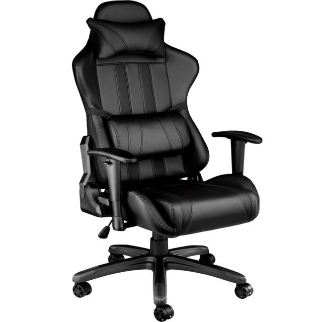 Tectake - TECTAKE Chaise Gamer RACING SPORT avec Coussins - Hauteur Réglable - Inclinable Pivotante Noir - Marchand Made4home