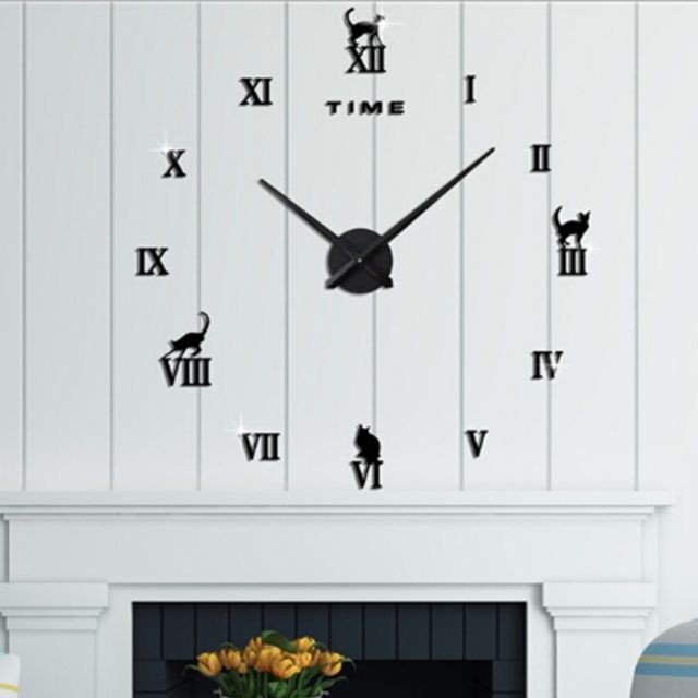 Wewoo - Horloges DIY noir Home Office Décor Frameless Chat Forme Grande Taille DIY 3D Miroir Surface Stickers Muraux Mute Horloge, Taille: 100 * 100 cm Wewoo  - Horloges, pendules Wewoo