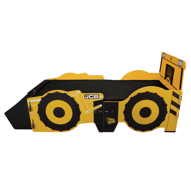 Kidsaw Grand Lit enfant tracteur 90 x 190 cm avec coffre à jouets intégré JCB