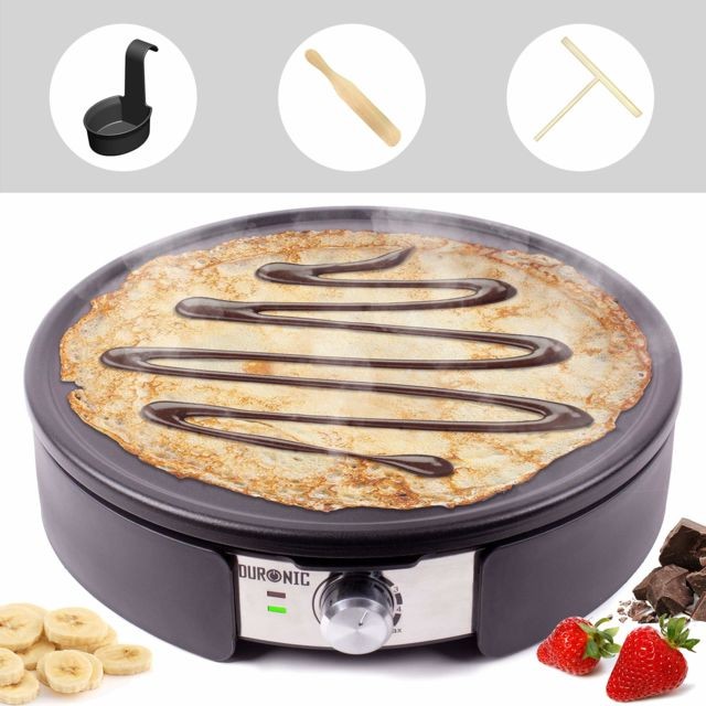 Duronic - Duronic PM152 Crêpière de 1500W avec plaque antiadhésive de 34 cm - Accessoires inclus - Température ajustable - Idéal pour faire des crêpes, pancakes, galettes, omelettes - Raclette, crêpière