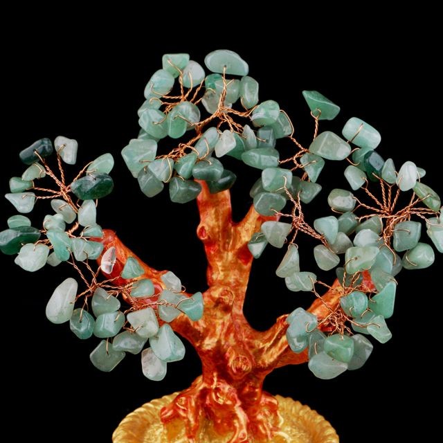 marque generique 7 '' mini arbre en argent cristal style bonsaï chance richesse feng shui vert
