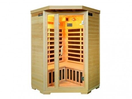 Vente-Unique - Sauna Infrarouge 3/4 places d'angle Gamme prestige ARVIKA II - 120x56x120x H190 cm - 2100W - Saunas à chaleur infrarouge