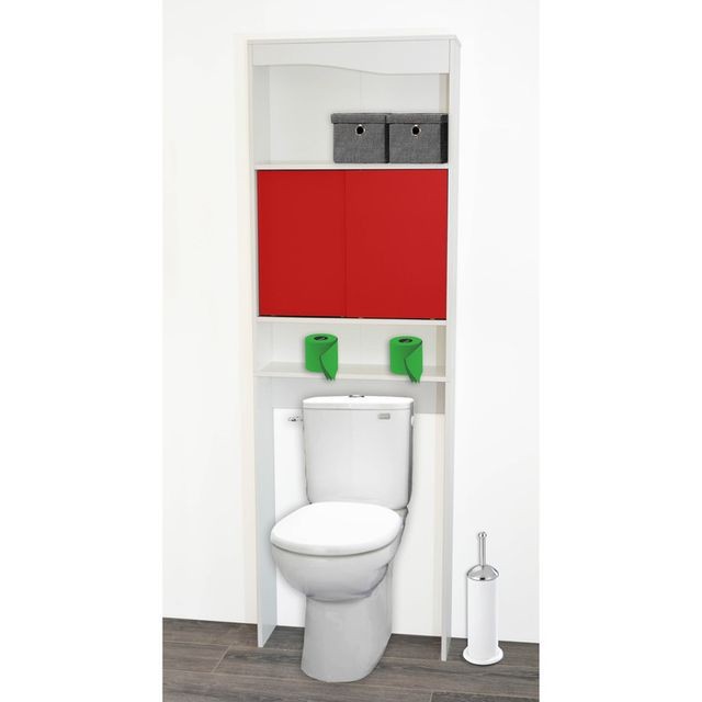 Alsapan - Meuble WC en bois avec 2 portes coulissantes L63cm DYSIO rouge - meuble haut salle de bain