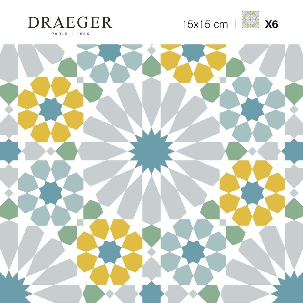 Décor carrelage mural Draeger Carrés adhésifs - Motif azulejos vert, gris et ocre