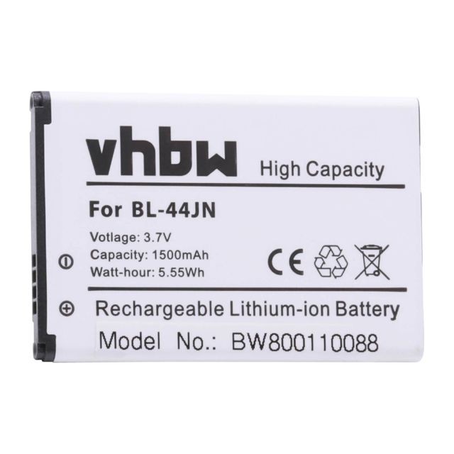 Vhbw - vhbw Li-Ion Batterie 1500mAh (3.7V) pour téléphone, smartphone LG Optimus L1 II Dual, L3, L3 Dual, L3 II Dual comme BL-44JN, 1ICP5/44/65. - Batterie LG G3 Batterie téléphone