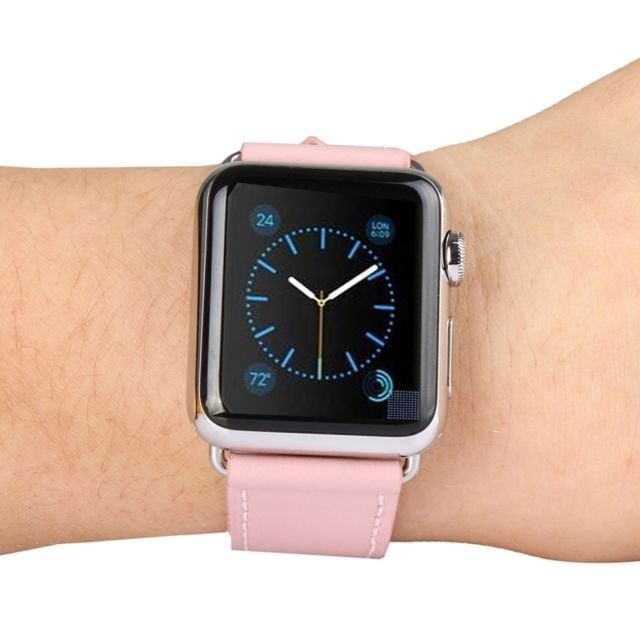 Accessoires Apple Watch Bracelet rose pour Apple Watch en cuir de vachette avec boucle en métal de 38 mm avec connecteur