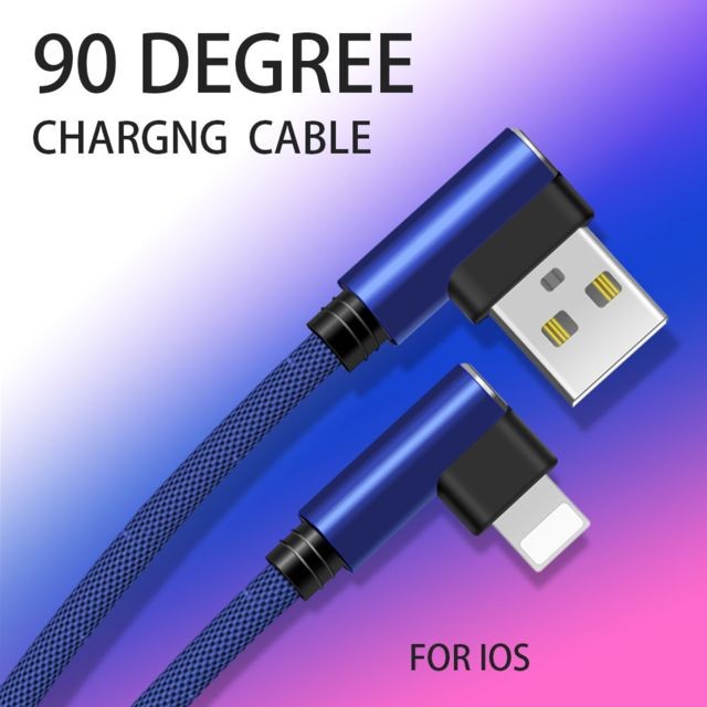 Shot - Cable Fast Charge 90 degres pour IPHONE 5 Lightning APPLE Connecteur Recharge Chargeur Universel (BLEU) Shot  - Chargeur secteur téléphone