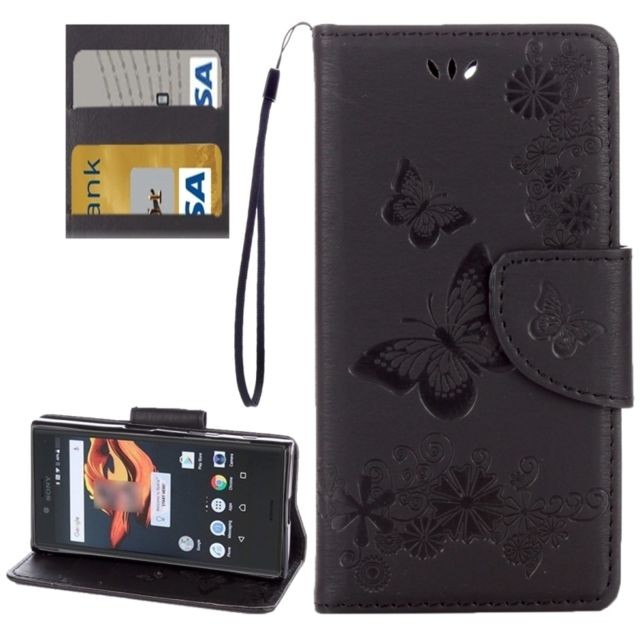 Wewoo - Housse Étui noir pour Sony Xperia X Compact Papillons Gaufrage en cuir flip horizontale avec support & Slots de cartes Portefeuille & Longe Wewoo  - Xperia x compact