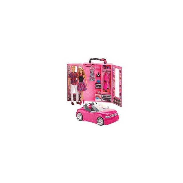 Poupées mannequins Mattel Barbie - Cabriolet avec dressing et poupées Barbie et Ken